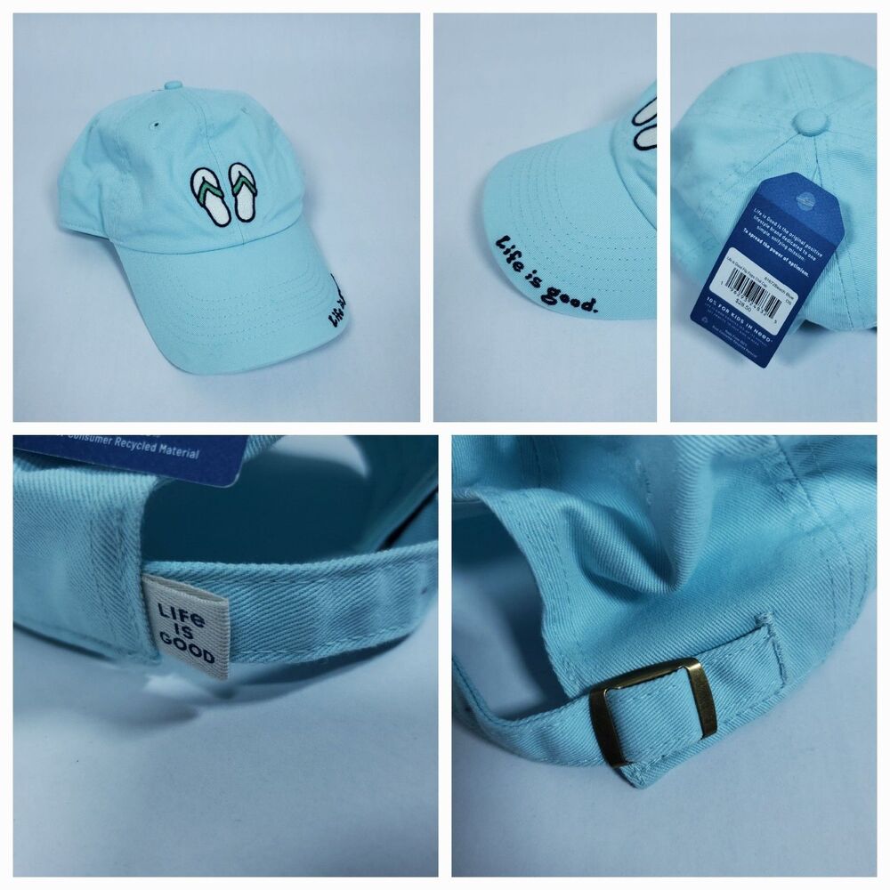 Life Is Good Embroidered Light Blue Sandals Flip Flops Adjustable Cap Hat